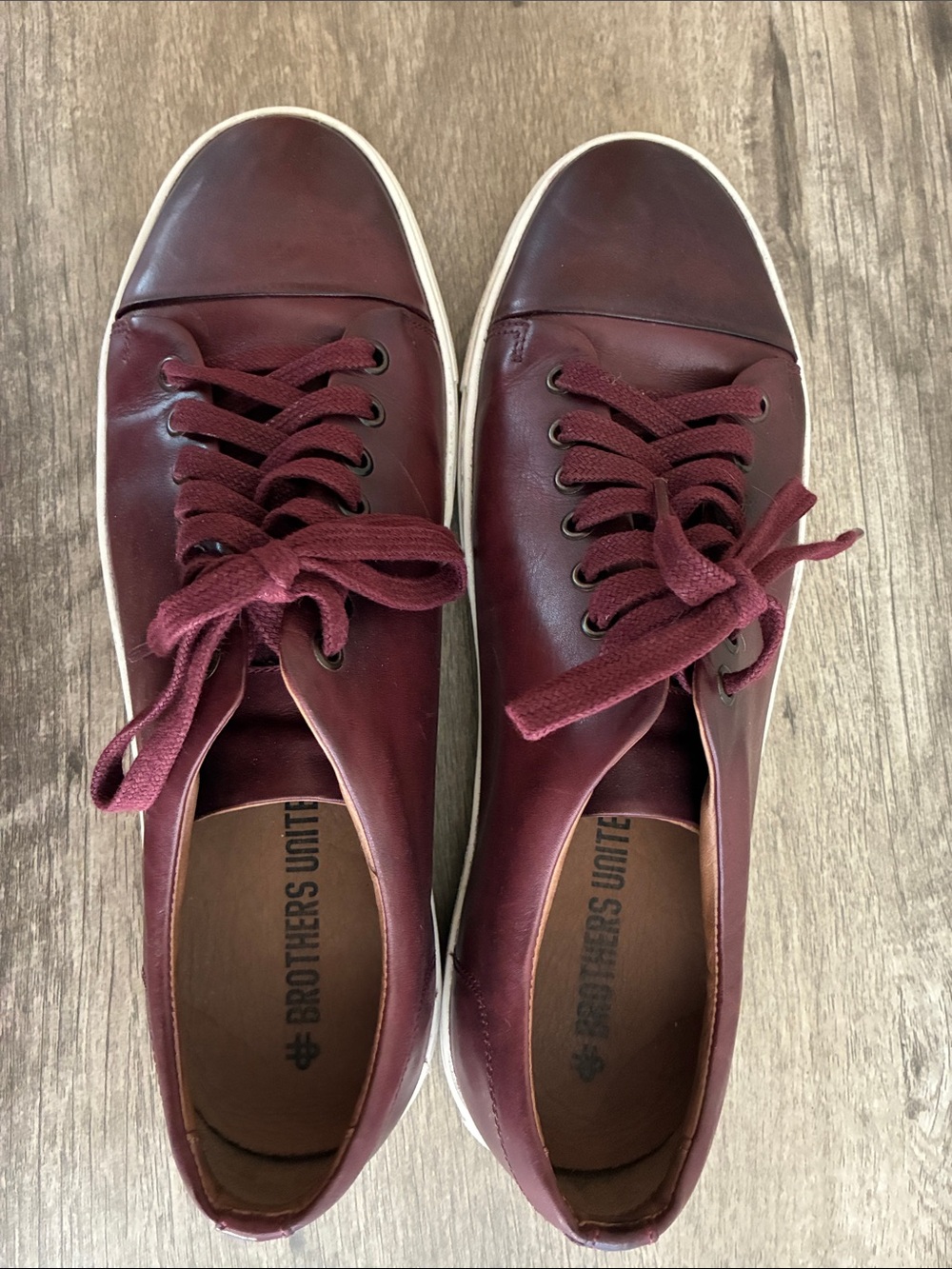 Brothers United Maroon Leather Low-Top Sneakers